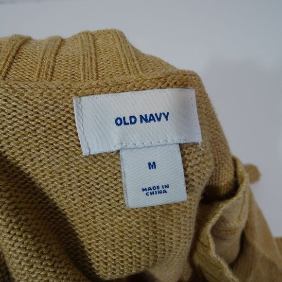 Old Navy Camel Brown Rib Trim V-Neck Sweater Women Size M Long Sleeve Side Slit - Picture 4 of 6